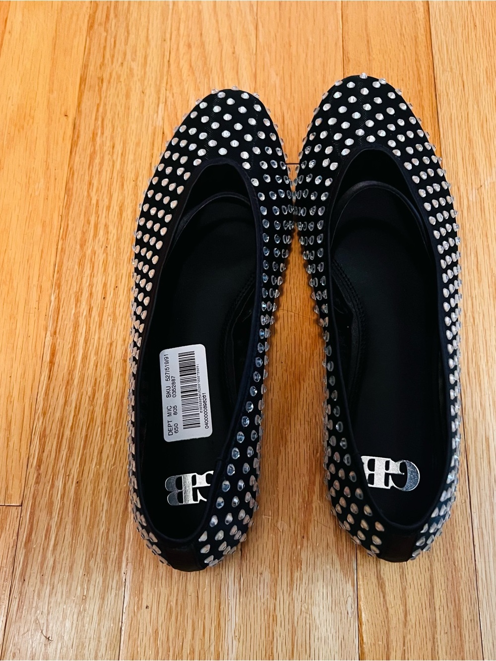 Giani Bernini Carla-Sparkle flats in black satin with rhinestone embellishment
